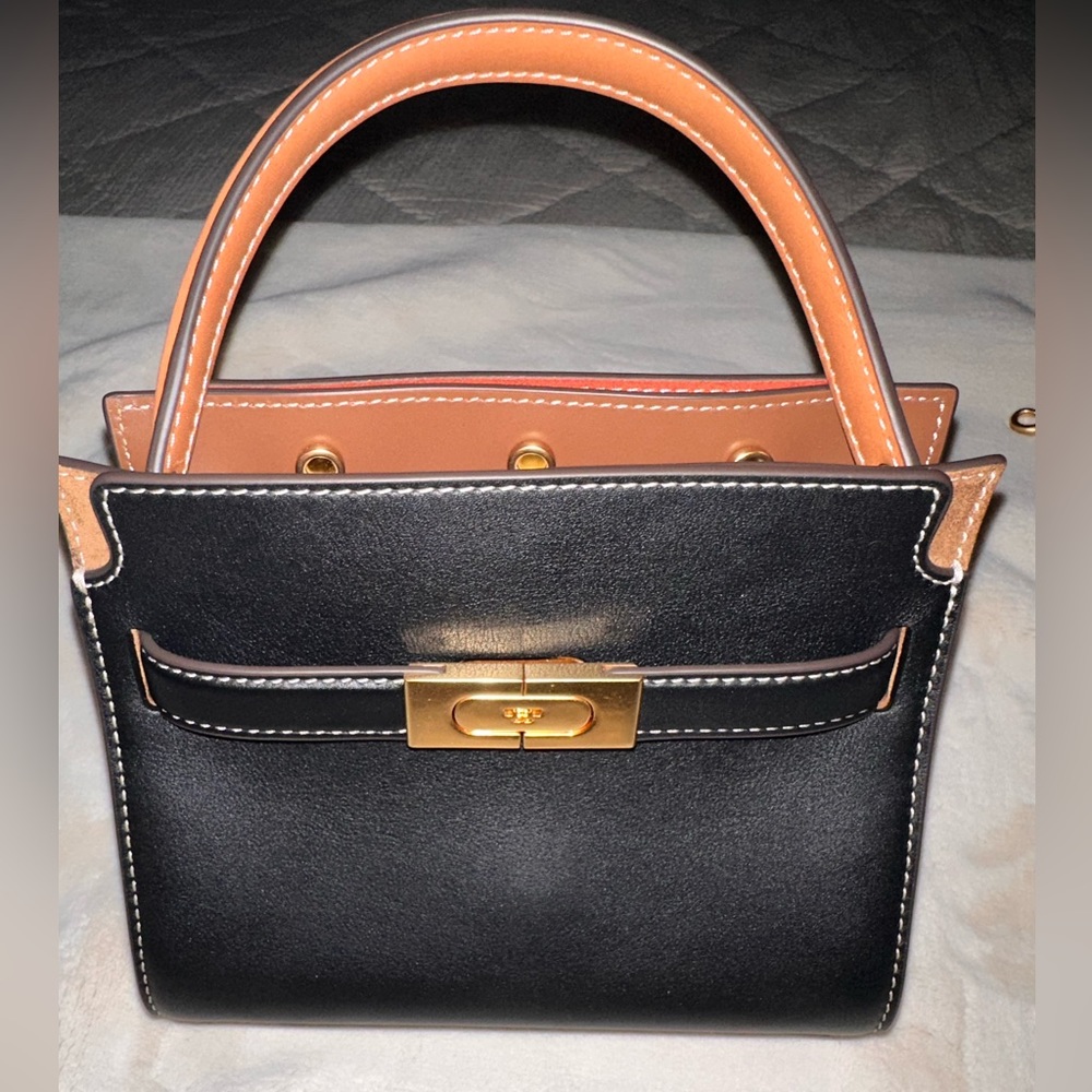 Tory Burch Lee Radziwill Petite Double Bag in black. Retail: $598